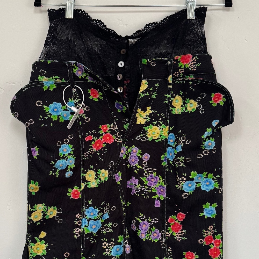 Yuhan Wang Black Floral Denim Midi Skirt